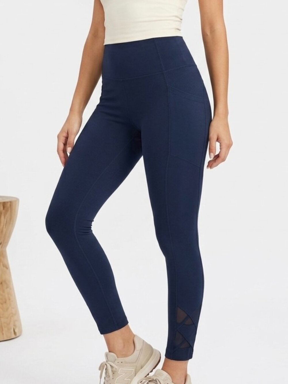 Mesh Crisscross Mondetta Navy Polyester Pocket Leggings Size‎ L Large